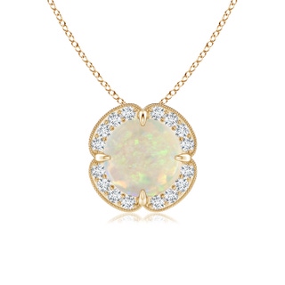 7mm AAA Claw-Set Opal Clover Pendant with Diamond Halo in Yellow Gold