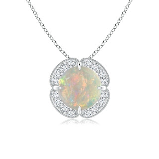 7mm AAAA Claw-Set Opal Clover Pendant with Diamond Halo in White Gold