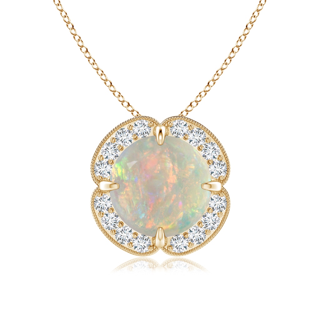 8mm AAAA Claw-Set Opal Clover Pendant with Diamond Halo in Yellow Gold