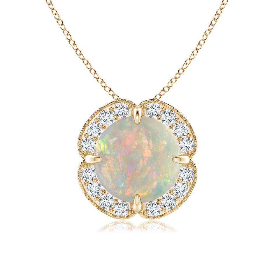 8mm AAAA Claw-Set Opal Clover Pendant with Diamond Halo in Yellow Gold 