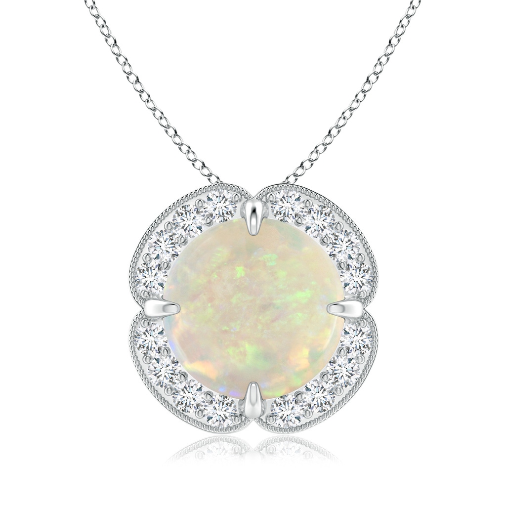 9mm AAA Claw-Set Opal Clover Pendant with Diamond Halo in White Gold