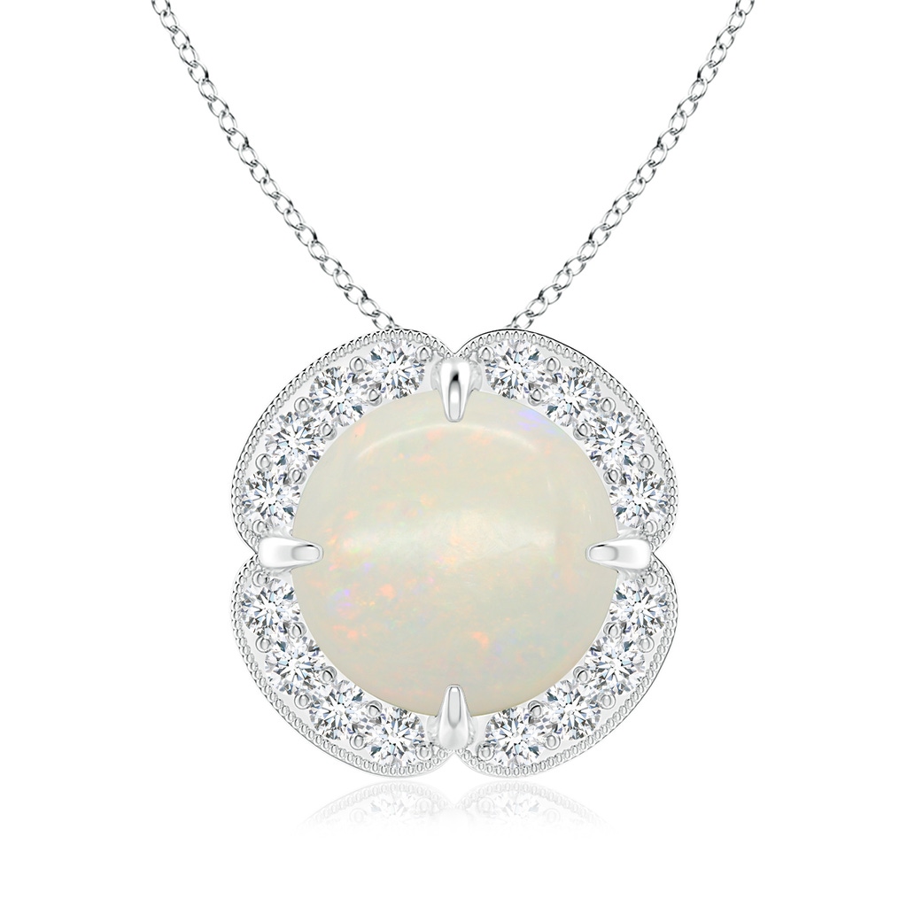 11.17x11.10x3.80mm AA GIA Certified Claw-Set Opal Clover Pendant with Diamond Halo in White Gold 