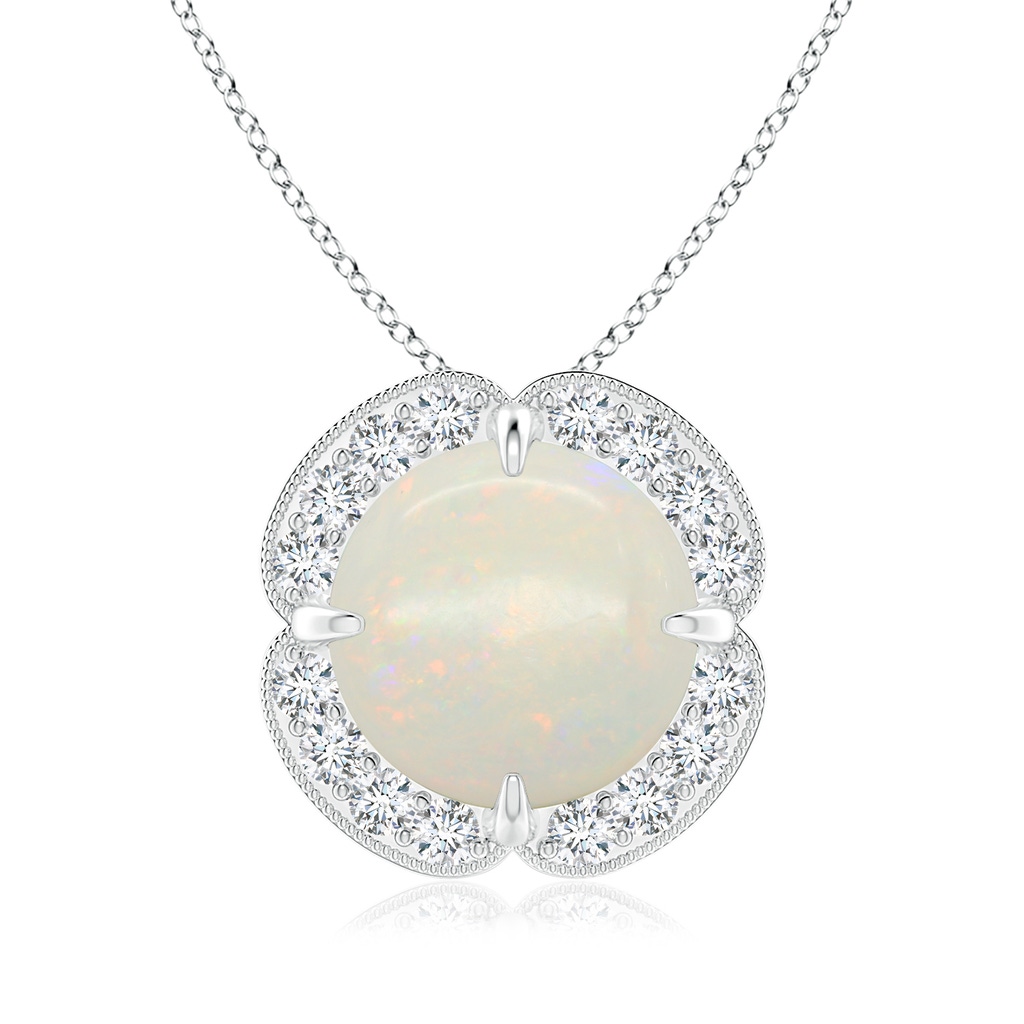 11.17x11.10x3.80mm AA GIA Certified Claw-Set Opal Clover Pendant with Diamond Halo in White Gold