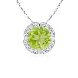 7mm AA Claw-Set Peridot Clover Pendant with Diamond Halo in White Gold