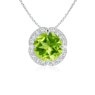 7mm AAA Claw-Set Peridot Clover Pendant with Diamond Halo in White Gold