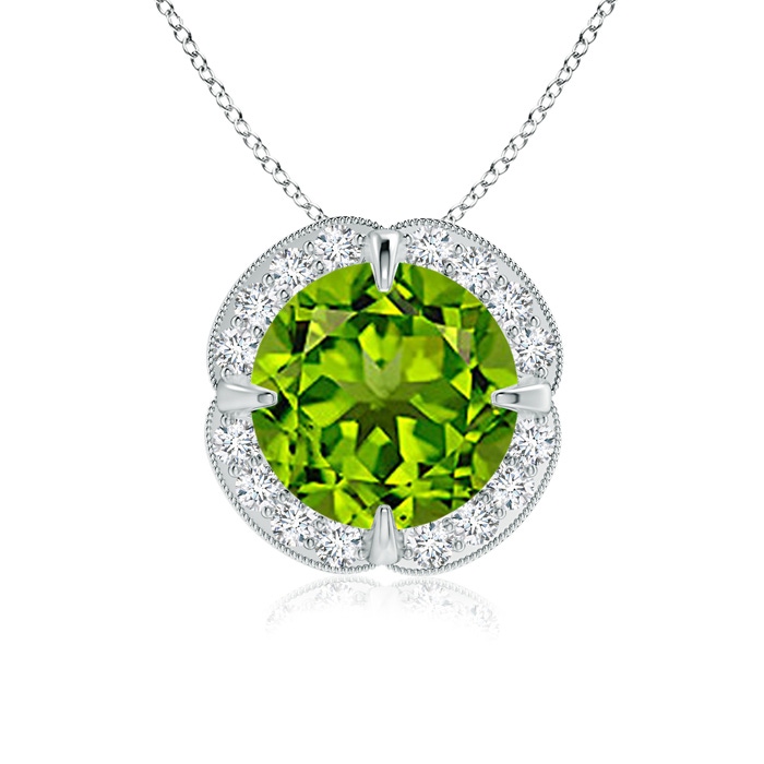8mm AAAA Claw-Set Peridot Clover Pendant with Diamond Halo in White Gold