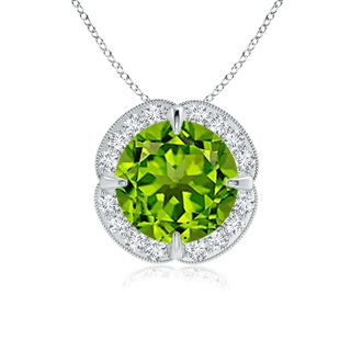 8mm AAAA Claw-Set Peridot Clover Pendant with Diamond Halo in White Gold