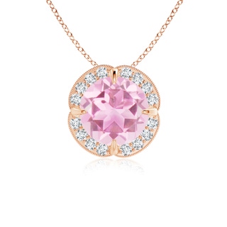 7mm A Claw-Set Pink Tourmaline Clover Pendant with Diamond Halo in Rose Gold