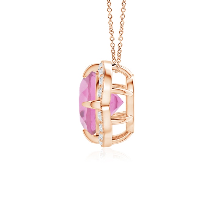 7mm AA Claw-Set Pink Tourmaline Clover Pendant with Diamond Halo in Rose Gold Product Image