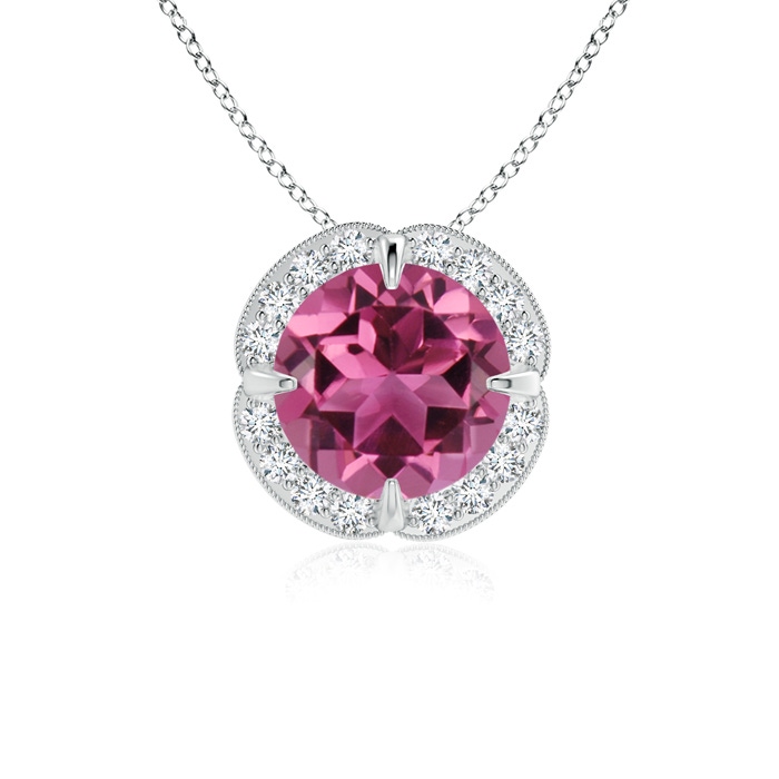 7mm AAAA Claw-Set Pink Tourmaline Clover Pendant with Diamond Halo in P950 Platinum