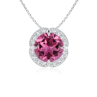 7mm AAAA Claw-Set Pink Tourmaline Clover Pendant with Diamond Halo in White Gold