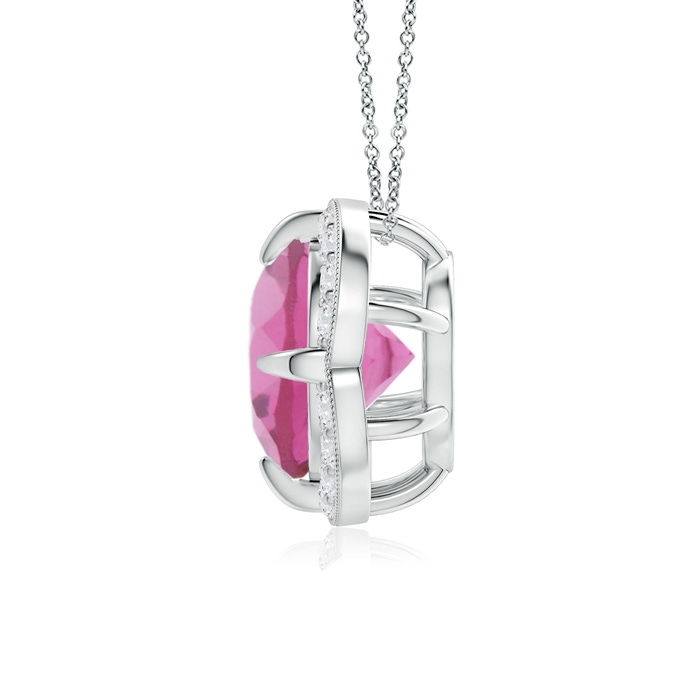 8mm AAA Claw-Set Pink Tourmaline Clover Pendant with Diamond Halo in White Gold Product Image