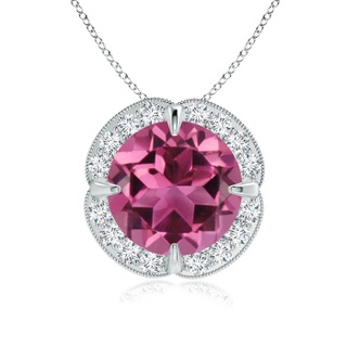9mm AAAA Claw-Set Pink Tourmaline Clover Pendant with Diamond Halo in P950 Platinum