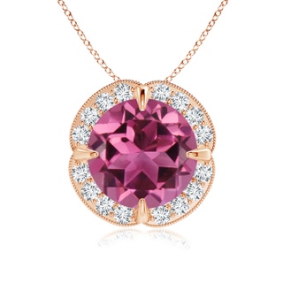 9mm AAAA Claw-Set Pink Tourmaline Clover Pendant with Diamond Halo in Rose Gold