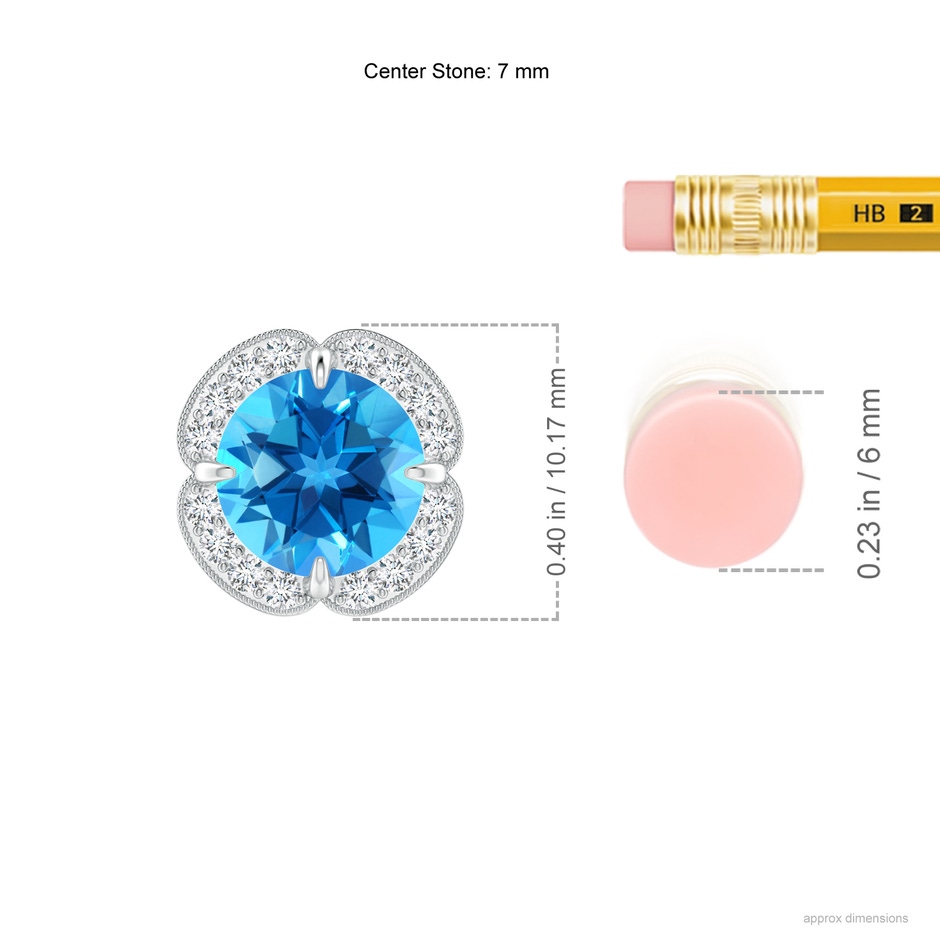 7mm AAAA Claw-Set Swiss Blue Topaz Clover Pendant with Diamond Halo in P950 Platinum product image
