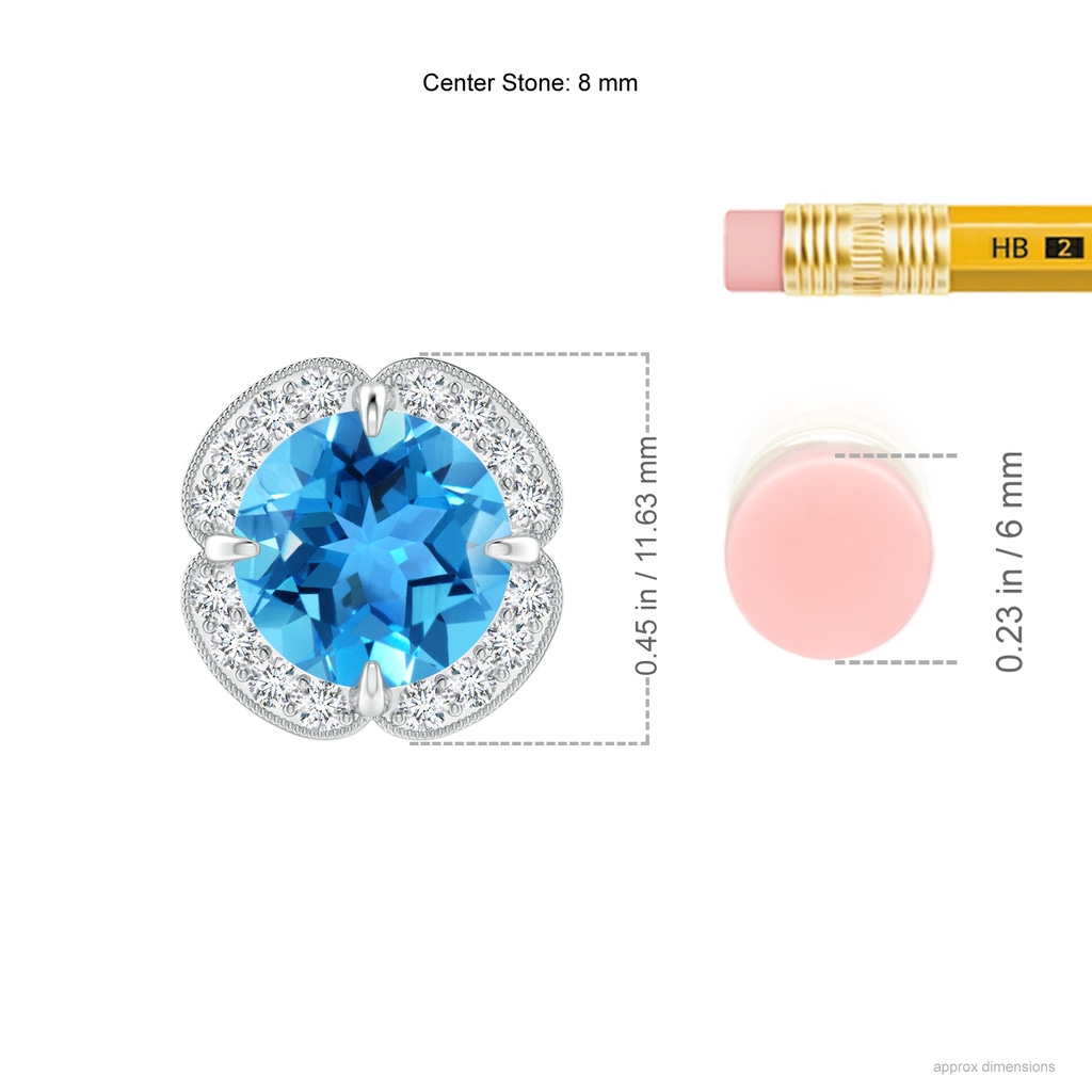 8mm AAA Claw-Set Swiss Blue Topaz Clover Pendant with Diamond Halo in White Gold Product Image