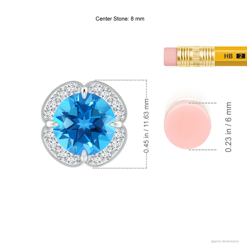 8mm AAAA Claw-Set Swiss Blue Topaz Clover Pendant with Diamond Halo in White Gold product image