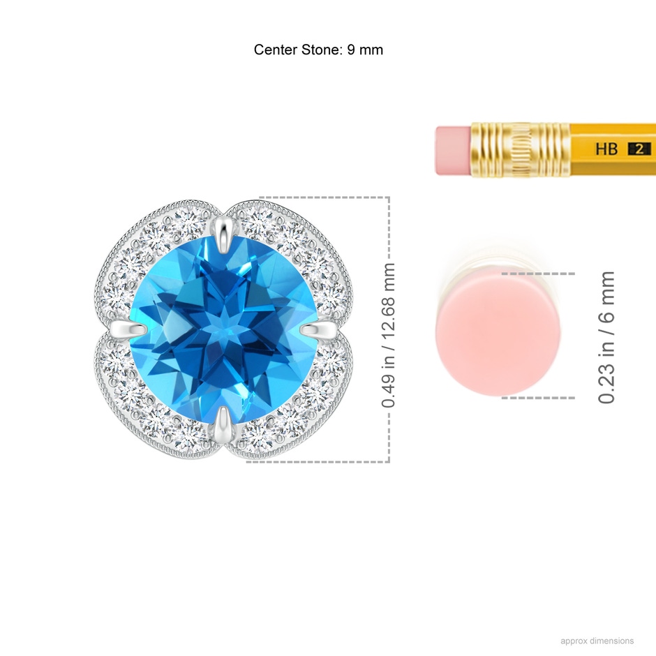 9mm AAAA Claw-Set Swiss Blue Topaz Clover Pendant with Diamond Halo in White Gold product image