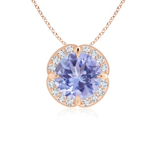 7mm A Claw-Set Tanzanite Clover Pendant with Diamond Halo in Rose Gold