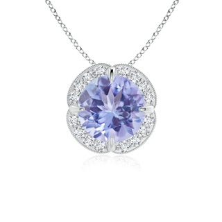7mm A Claw-Set Tanzanite Clover Pendant with Diamond Halo in White Gold