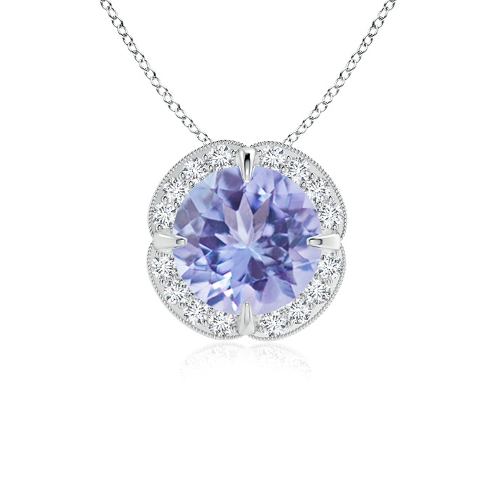 7mm A Claw-Set Tanzanite Clover Pendant with Diamond Halo in White Gold 