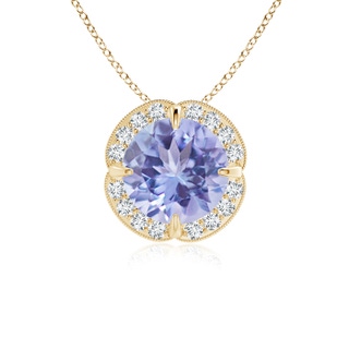 7mm A Claw-Set Tanzanite Clover Pendant with Diamond Halo in Yellow Gold