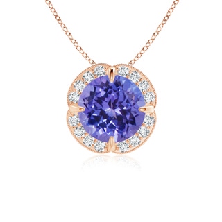 7mm AA Claw-Set Tanzanite Clover Pendant with Diamond Halo in Rose Gold