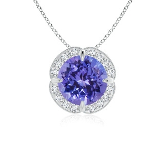 7mm AA Claw-Set Tanzanite Clover Pendant with Diamond Halo in White Gold