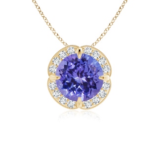 7mm AA Claw-Set Tanzanite Clover Pendant with Diamond Halo in Yellow Gold
