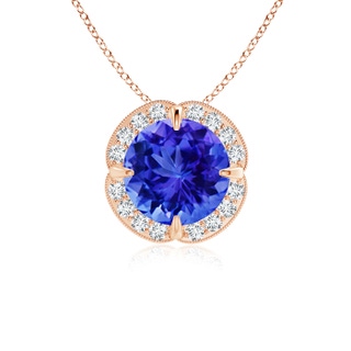 7mm AAA Claw-Set Tanzanite Clover Pendant with Diamond Halo in Rose Gold