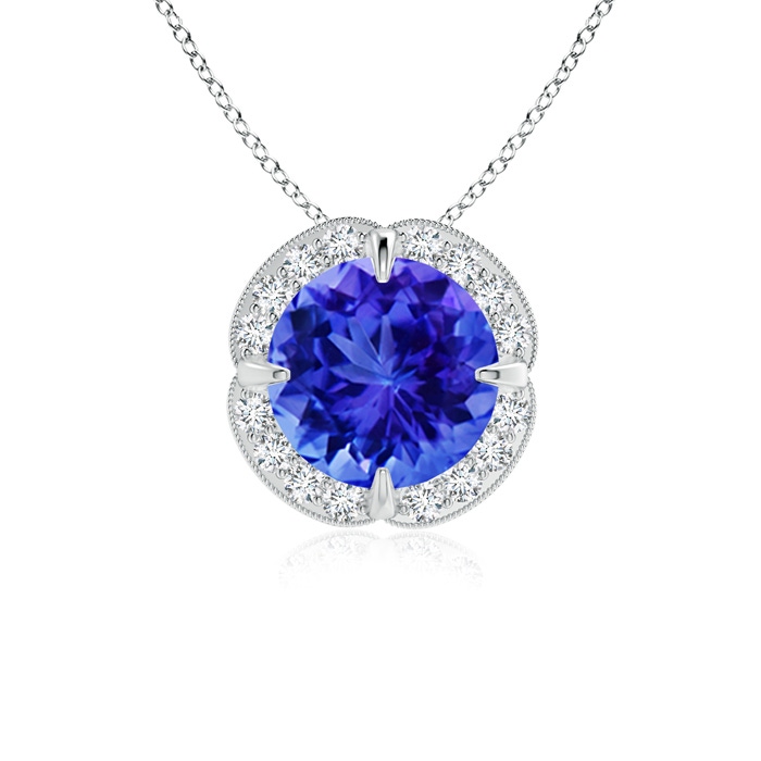 7mm AAA Claw-Set Tanzanite Clover Pendant with Diamond Halo in White Gold