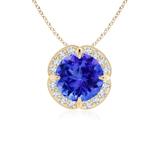 7mm AAA Claw-Set Tanzanite Clover Pendant with Diamond Halo in Yellow Gold
