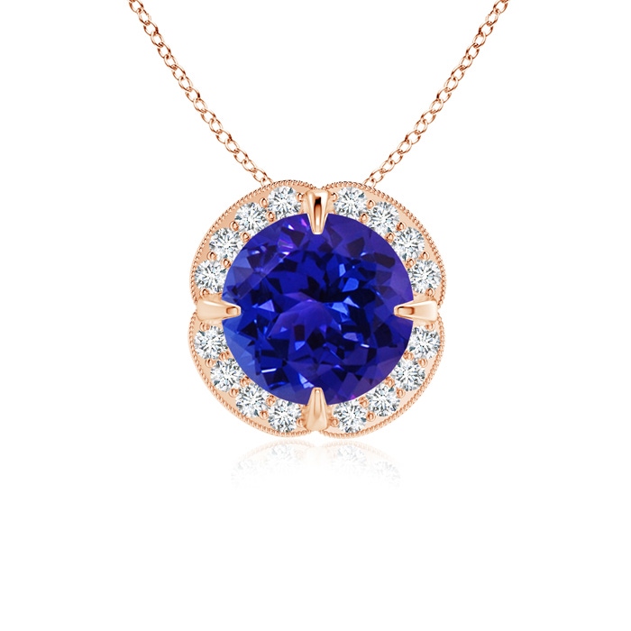 7mm AAAA Claw-Set Tanzanite Clover Pendant with Diamond Halo in Rose Gold