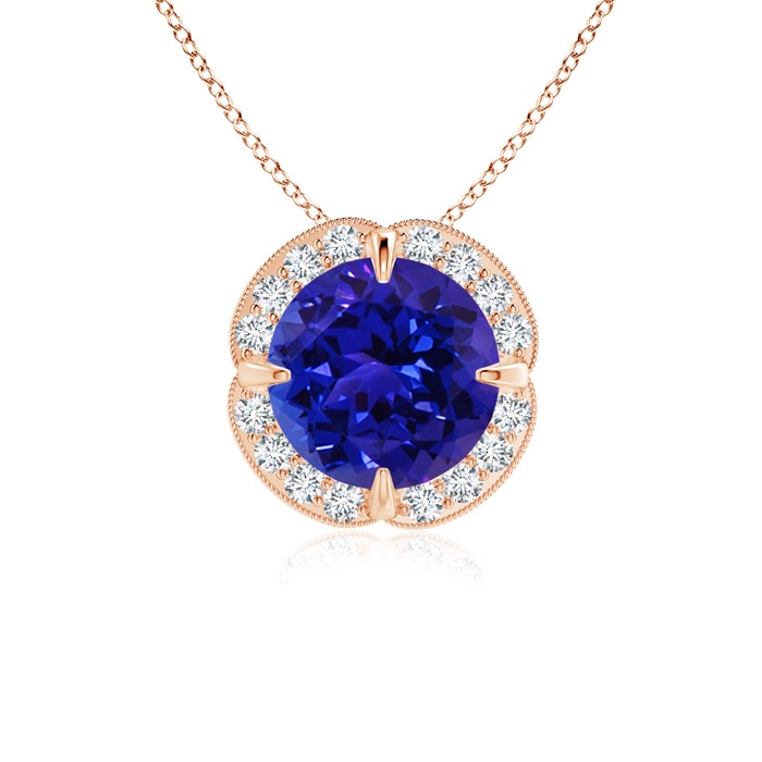 7mm AAAA Claw-Set Tanzanite Clover Pendant with Diamond Halo in Rose Gold 