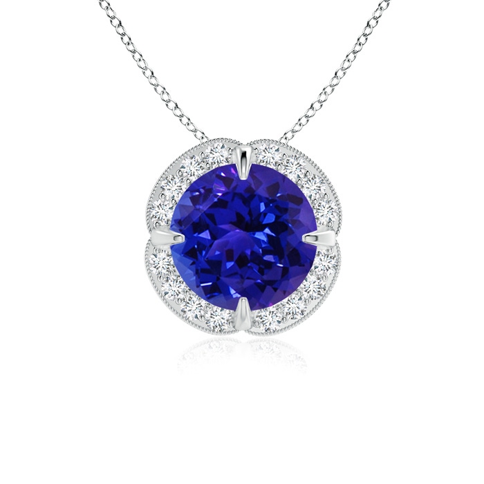 7mm AAAA Claw-Set Tanzanite Clover Pendant with Diamond Halo in White Gold