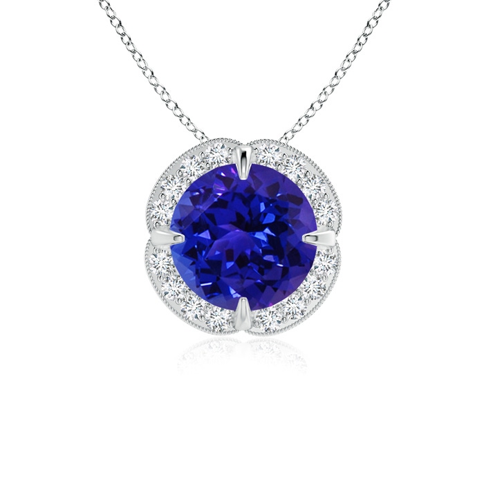 7mm AAAA Claw-Set Tanzanite Clover Pendant with Diamond Halo in White Gold 
