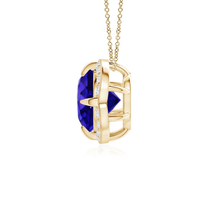 7mm AAAA Claw-Set Tanzanite Clover Pendant with Diamond Halo in Yellow Gold product image