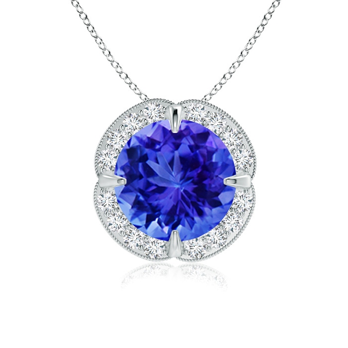8mm AAA Claw-Set Tanzanite Clover Pendant with Diamond Halo in White Gold 