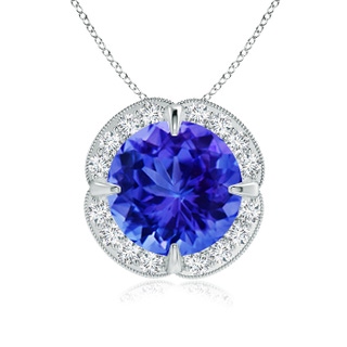 9mm AAA Claw-Set Tanzanite Clover Pendant with Diamond Halo in P950 Platinum