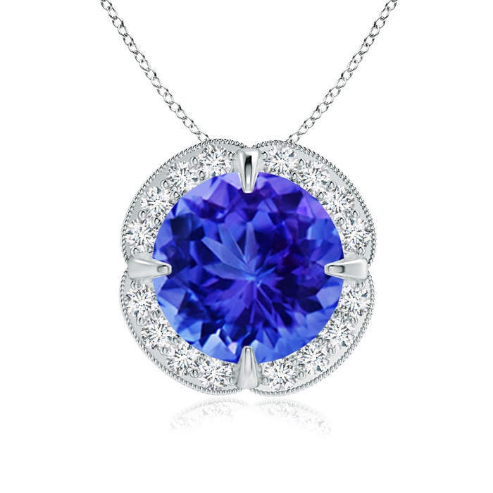 9mm AAA Claw-Set Tanzanite Clover Pendant with Diamond Halo in P950 Platinum