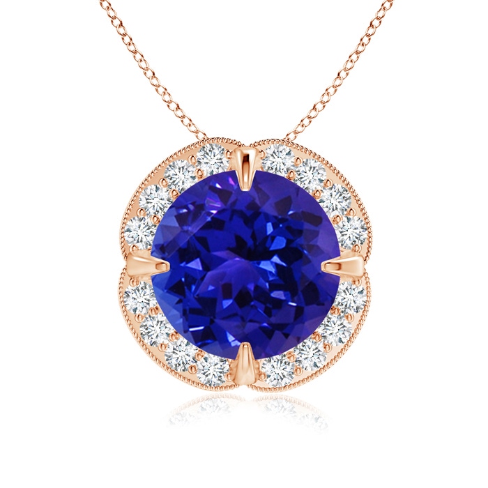 9mm AAAA Claw-Set Tanzanite Clover Pendant with Diamond Halo in Rose Gold