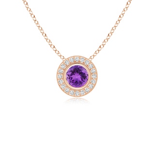 5mm AAA Bezel-Set Amethyst Pendant with Diamond Halo in Rose Gold