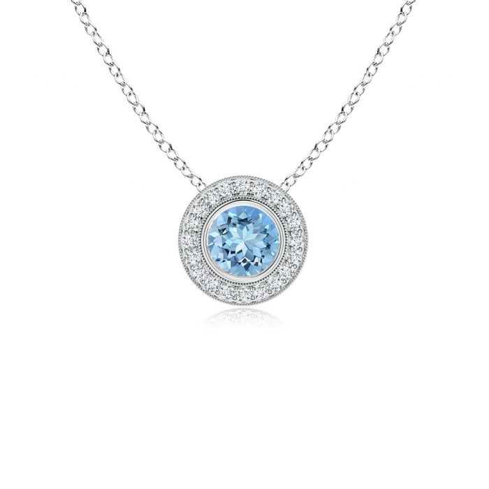 5mm AAAA Bezel-Set Aquamarine Pendant with Diamond Halo in P950 Platinum