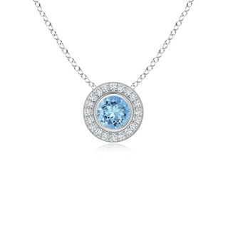 5mm AAAA Bezel-Set Aquamarine Pendant with Diamond Halo in White Gold