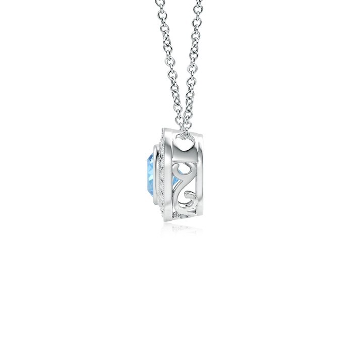 5mm AAAA Bezel-Set Aquamarine Pendant with Diamond Halo in White Gold Back