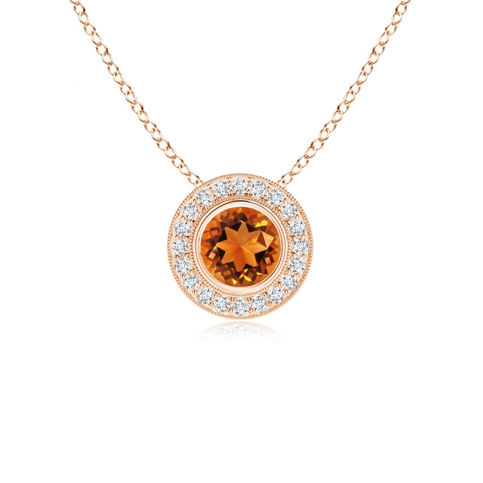 6mm AAAA Bezel-Set Citrine Pendant with Diamond Halo in Rose Gold