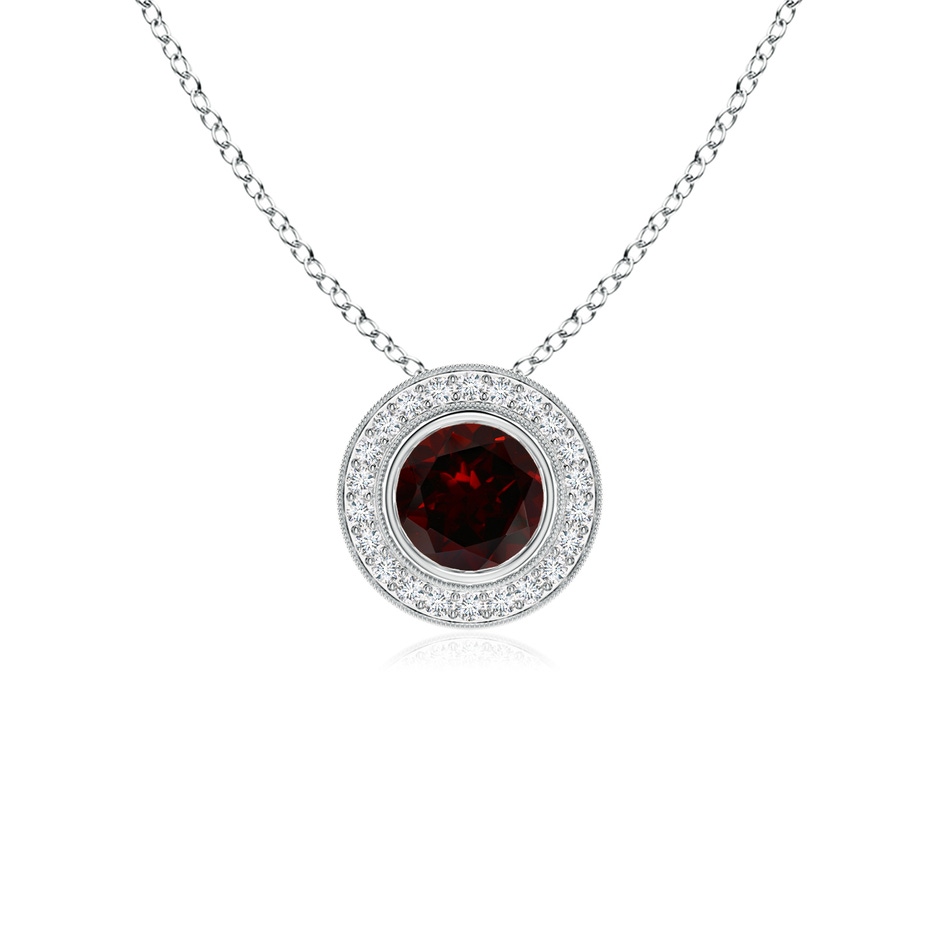 5mm A Bezel-Set Garnet Pendant with Diamond Halo in White Gold 