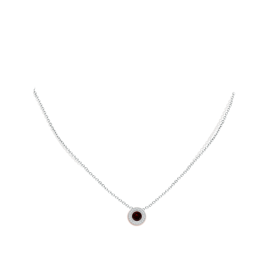 5mm A Bezel-Set Garnet Pendant with Diamond Halo in White Gold pen