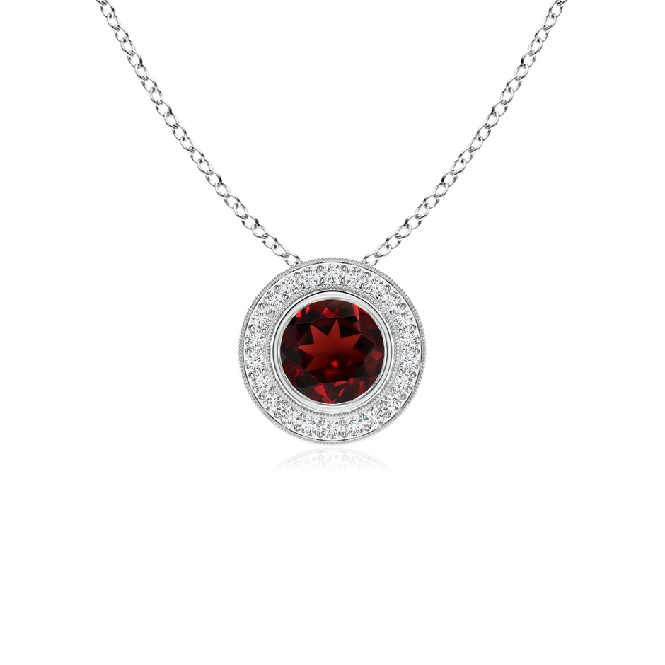 5mm AAA Bezel-Set Garnet Pendant with Diamond Halo in White Gold 