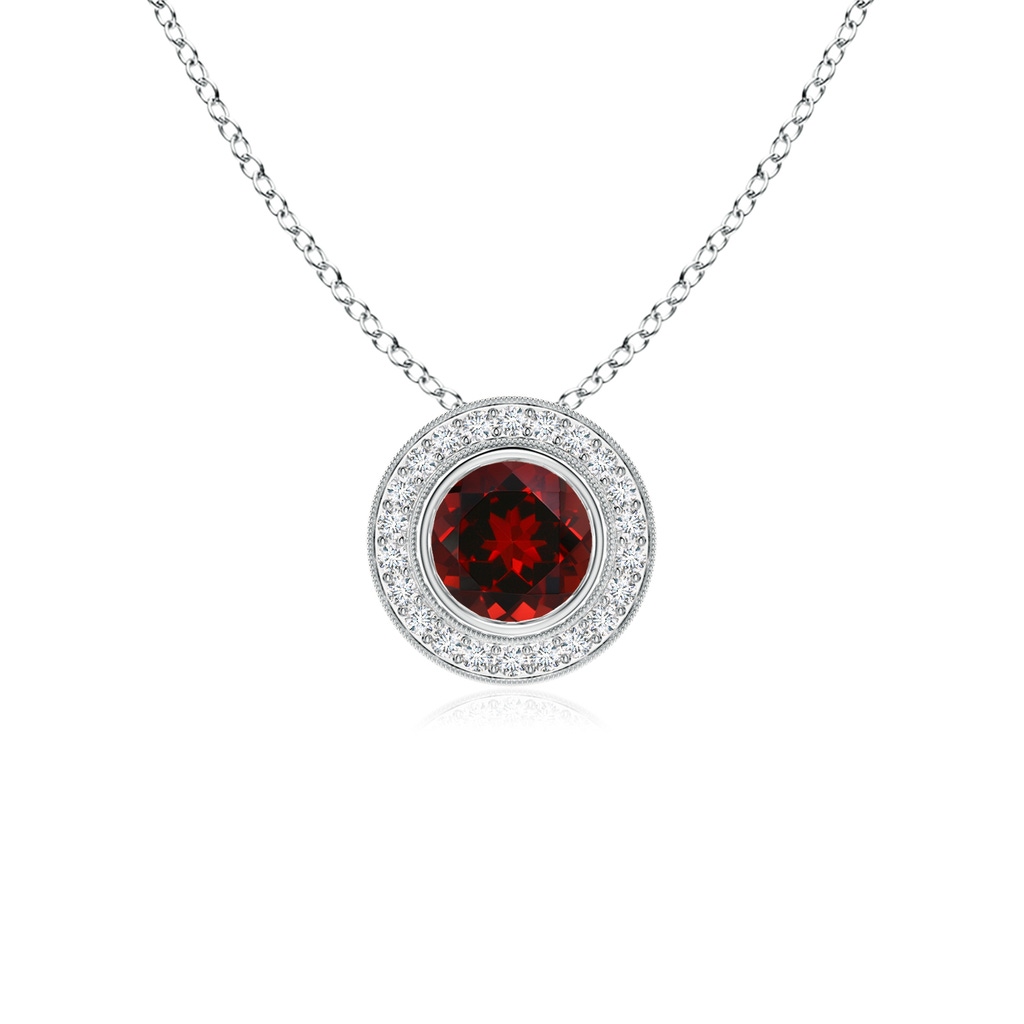 5mm AAAA Bezel-Set Garnet Pendant with Diamond Halo in White Gold